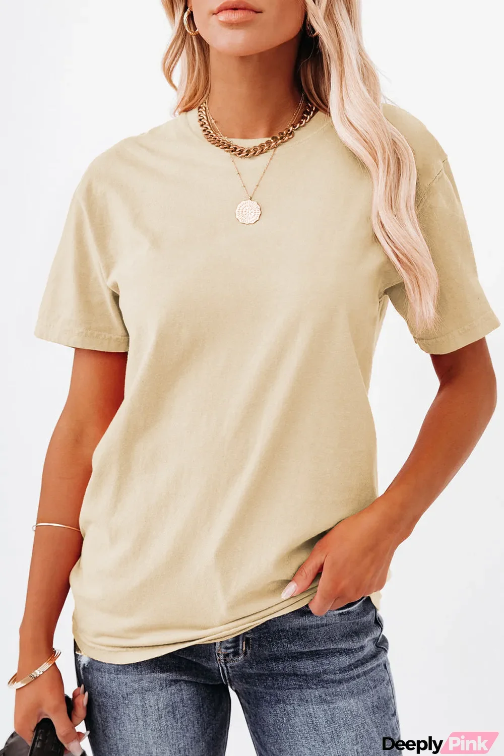 Apricot Plain Crew Neck Short Sleeve Tee