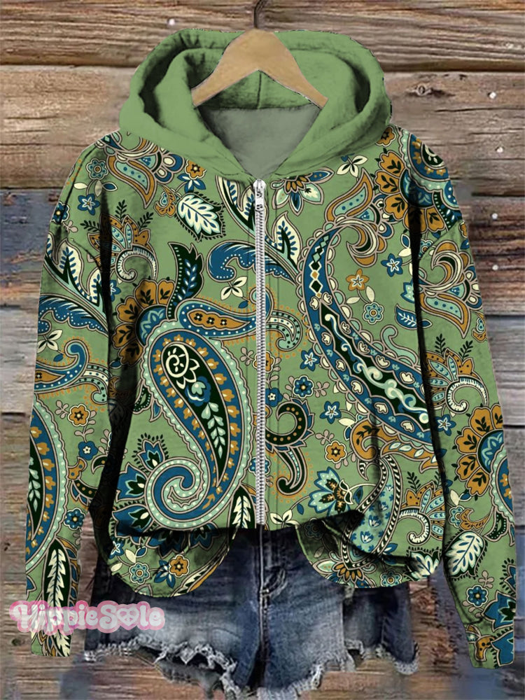 Paisley Pattern Art Print Casual Zip Hoodie Sweatshirt Multicolor / S