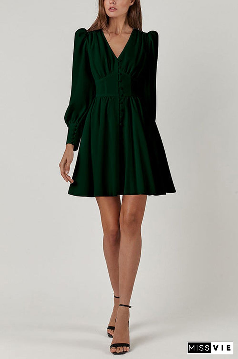 Cuff Buff Long Sleeve Button Dress