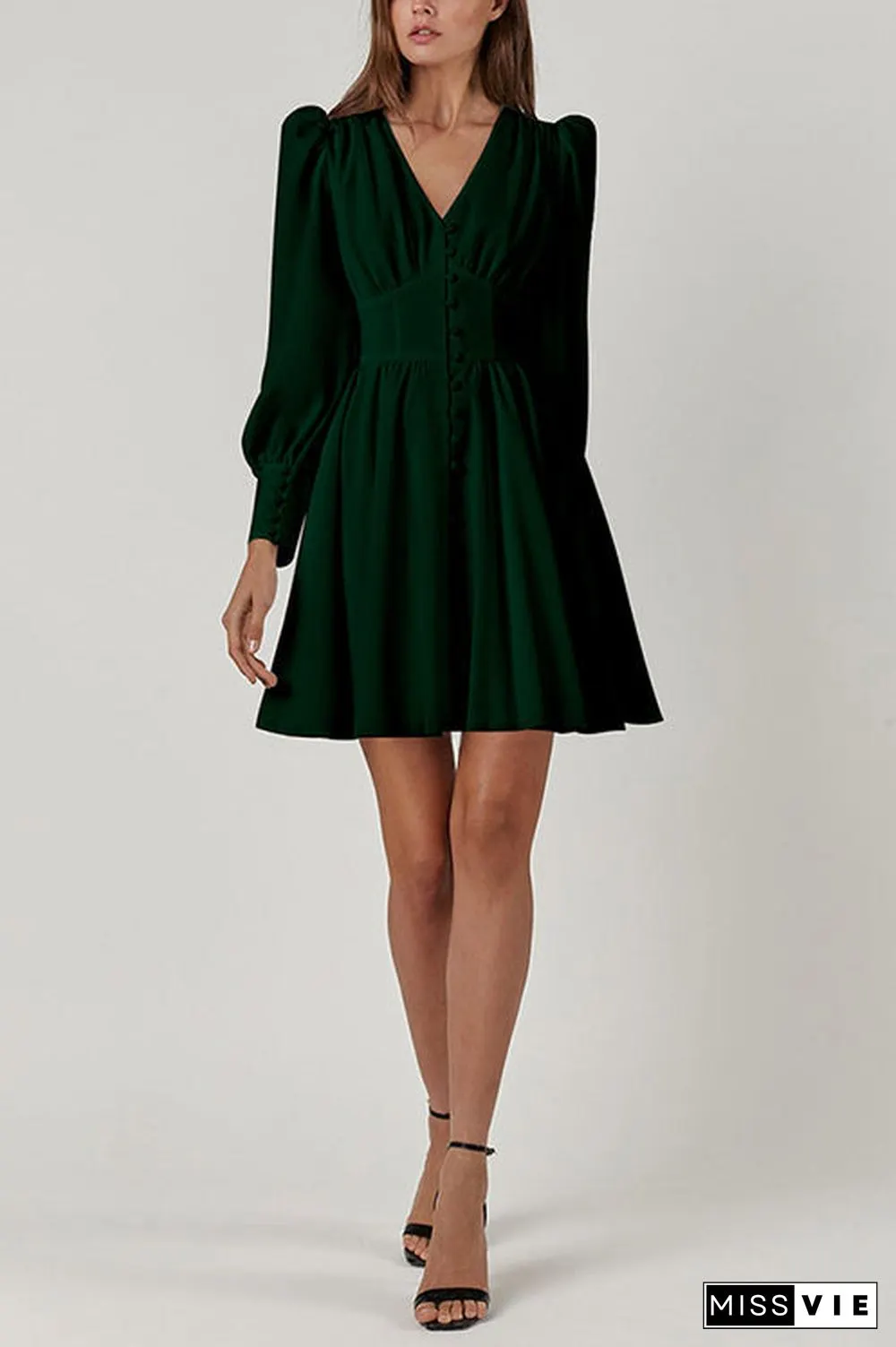 Cuff Buff Long Sleeve Button Dress