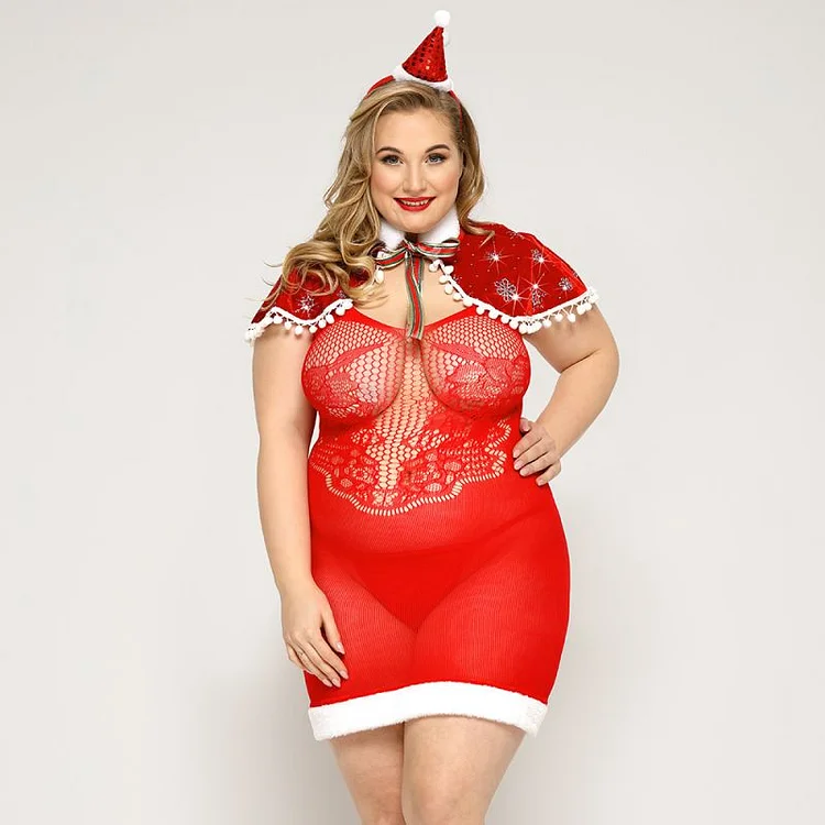Plus Size Christmas Babydoll Sleepwear Dress Lingerie-elleschic