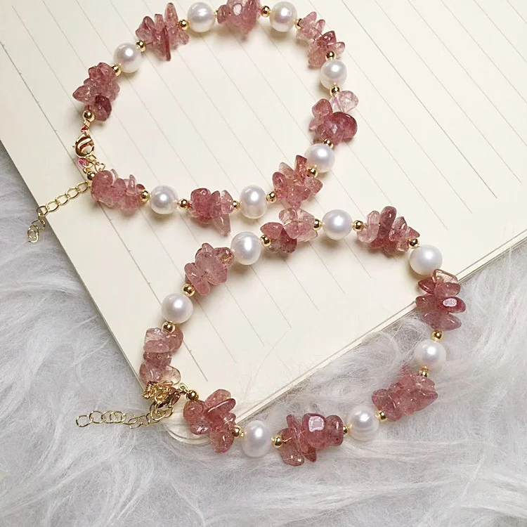 Natural Pigeon Blood Strawberry Crystal Pearl Bracelet KERENTILA