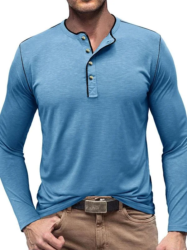 Men's Basic Stretch Cotton Henley Top