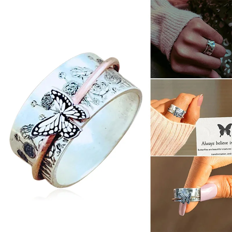 Butterflies Silver Spinner Ring