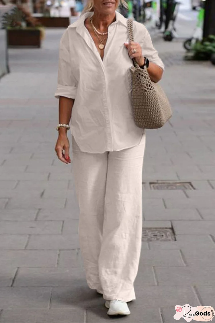 Casual Street Solid Solid Color Turndown Collar Long Sleeve Two Pieces(3 Colors)
