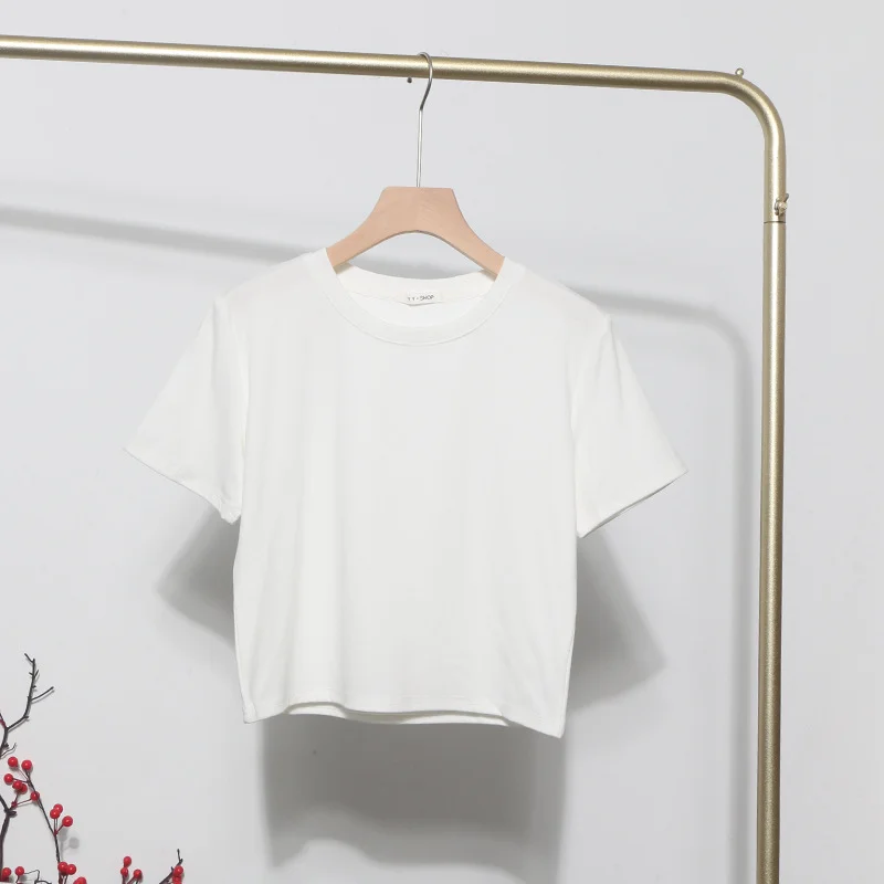 Uveng Real-Apamine Solid Short-Sleeved T-Shirt Burst Small Short Sweet Spicy Slim Slim Thin Collar Top 88122