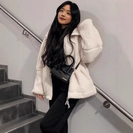 Nigikala Nigikala Hair Women's Autumn And Winter New Women's Solid Color Lazy Wind High-Collar Coat Warm Female Coat