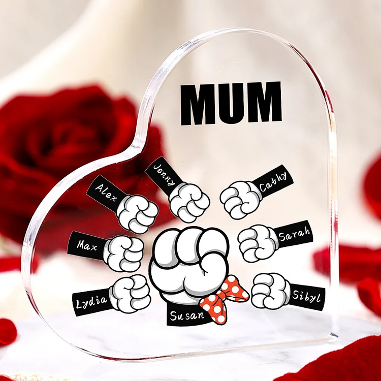 8 Names-Personalized Family Fist Bump Acrylic Ornament-Custom Text Acrylic Family Heart Keepsake Desktop Ornament For Family