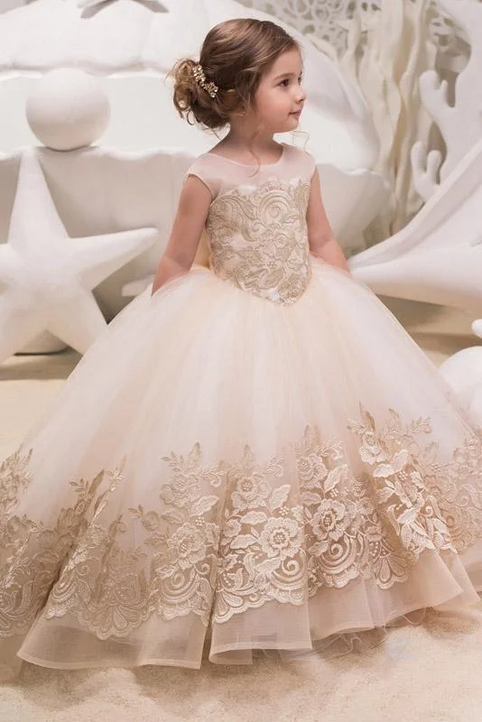 Daisda Scoop Neck Sleeveless Ball Gown Flower Girls Dress Lace with Lace