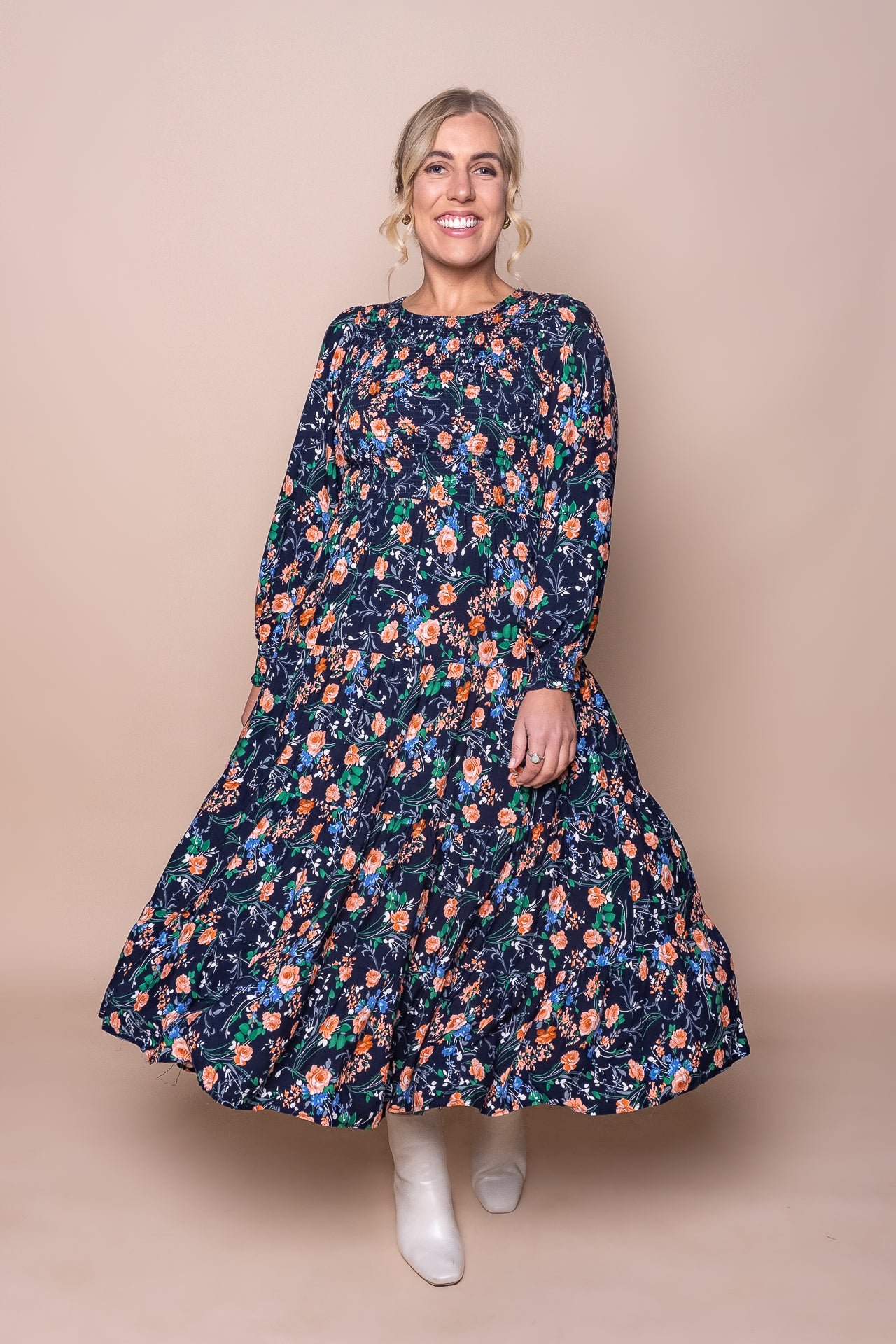 Deva Midi Dress in Navy