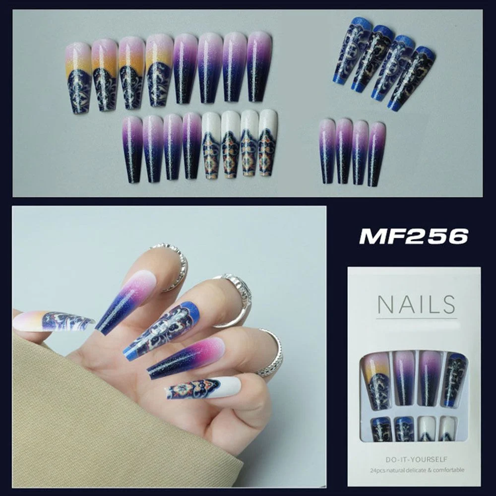 24Pcs Artificial False Nails Ballet Coffin Fake Nails Finger Wearable Long Manicure Art Tips press on nails nails accessories