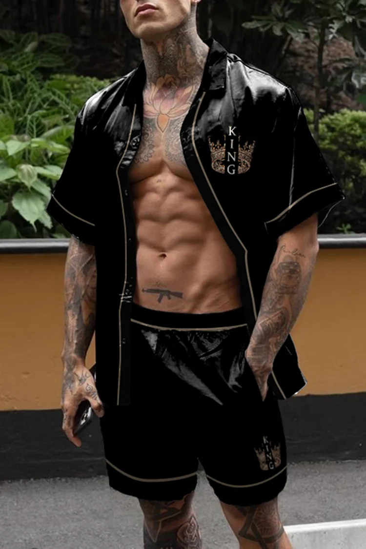 Tiboyz Fashion Black Shirts And Shorts Beach Two Piece Set