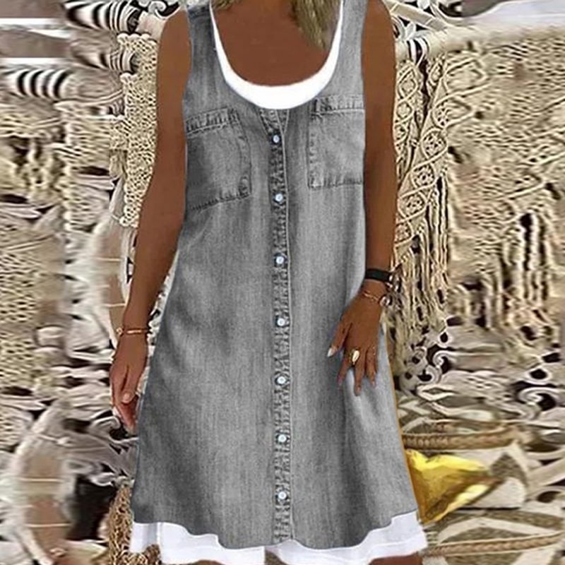 Simple Solid Color Sleeveless Mini Dress