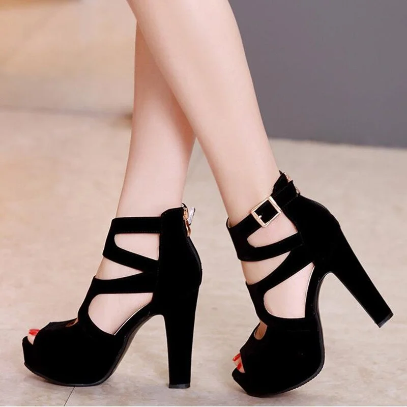 2020 New Summer European and American Sexy Super High Heel Women Shoes Black  Rome Black Women Sandals
