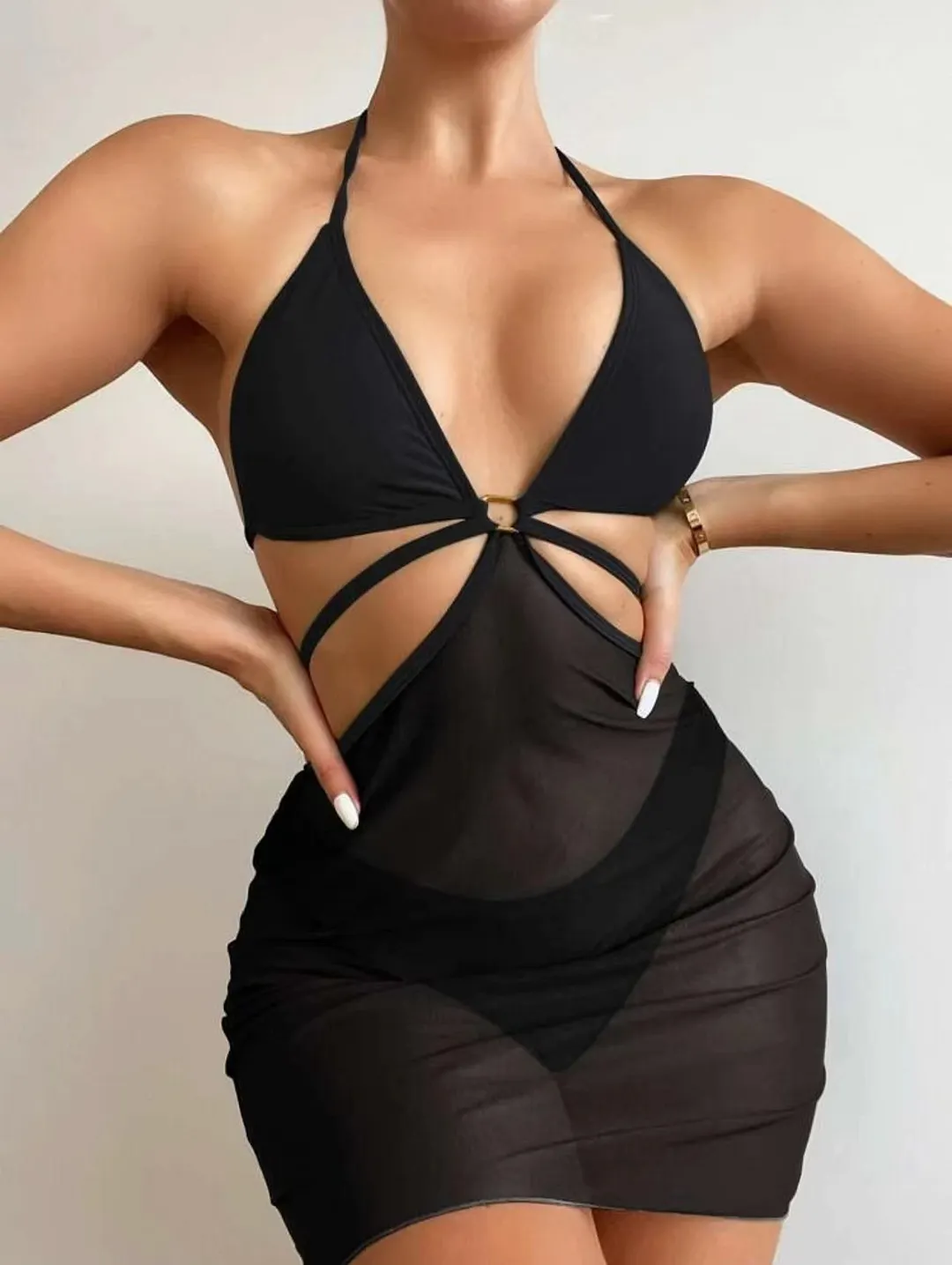Churchf 2022 New Sexy Body Mesh Skirt Swimsuit Bikini