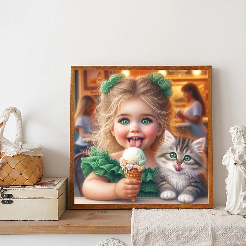 Diamond Painting - Full Round Drill - Cute Little Girl(Canvas|30*30cm)