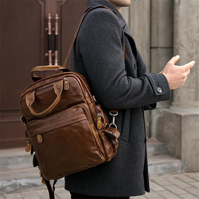 Classic Genuine Leather Vintage Backpacks WIth Large Capacity