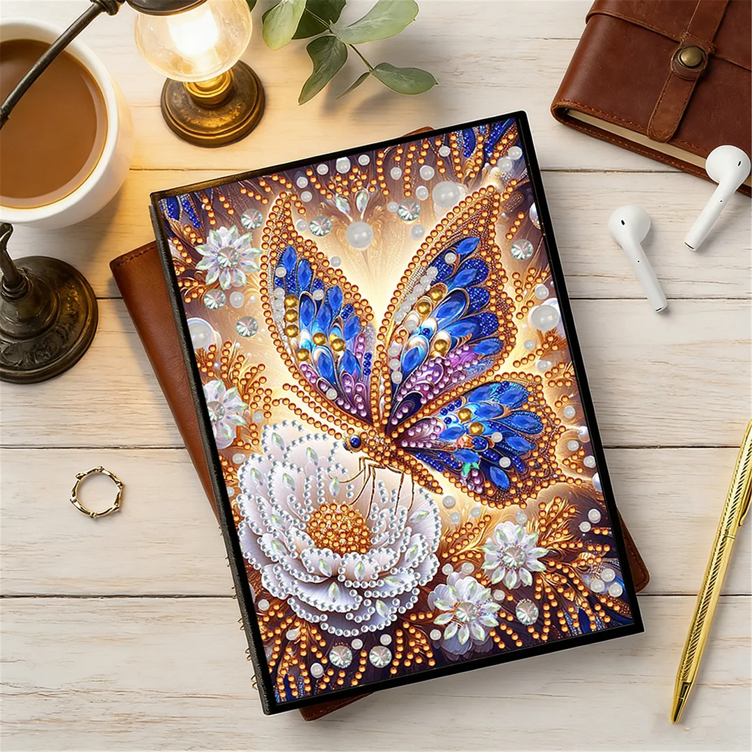 DIY Flower Diamond Painting Journals Notebooks 50 Pages A5 No Lines Special Shaped Diamond Art Kits for Beginners Craft Lovers and Artists (Butterflies Flowers)