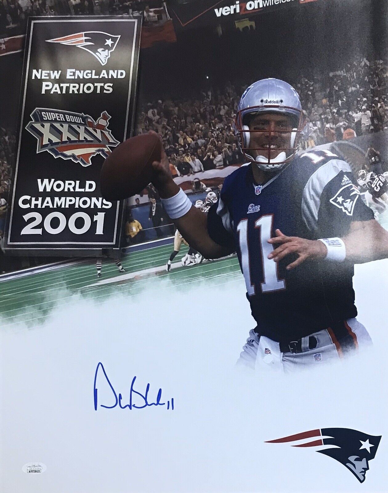 Drew Bledsoe New England Patriots QB #11 Autographed 16x20 Pose #2 JSA Witnessed