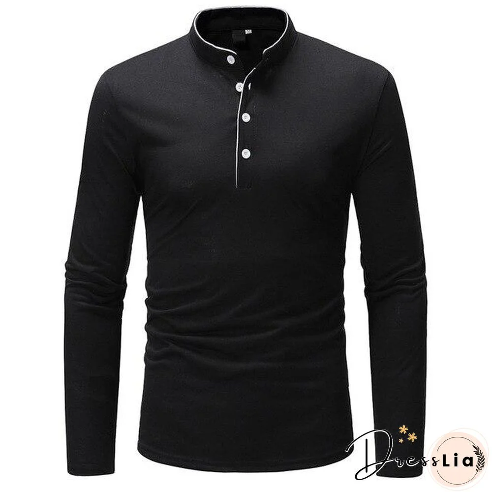 Casual Autumn Winter Polo Shirt Men Solid Long Sleeve Polo Shirt Men Slim Fit Polo Homme