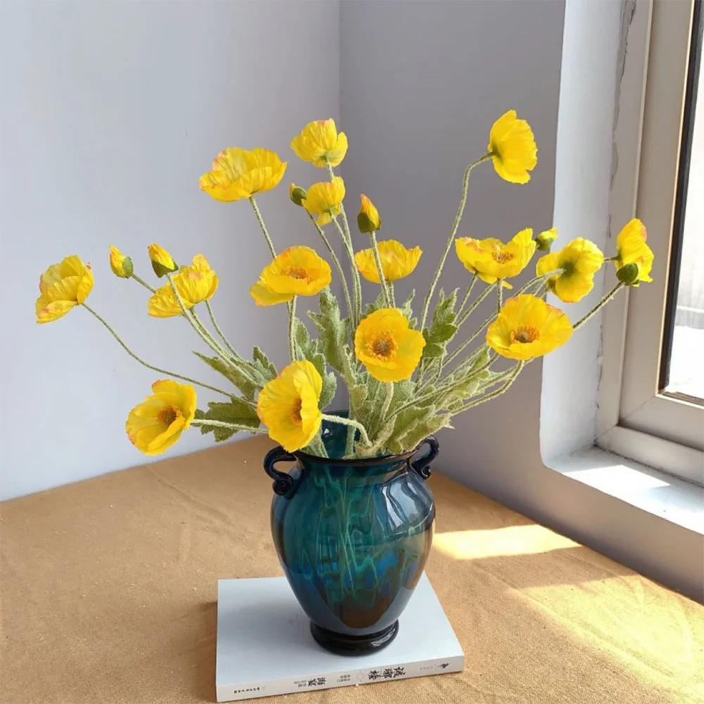 Yellow Fake Poppy Flowers - 23"