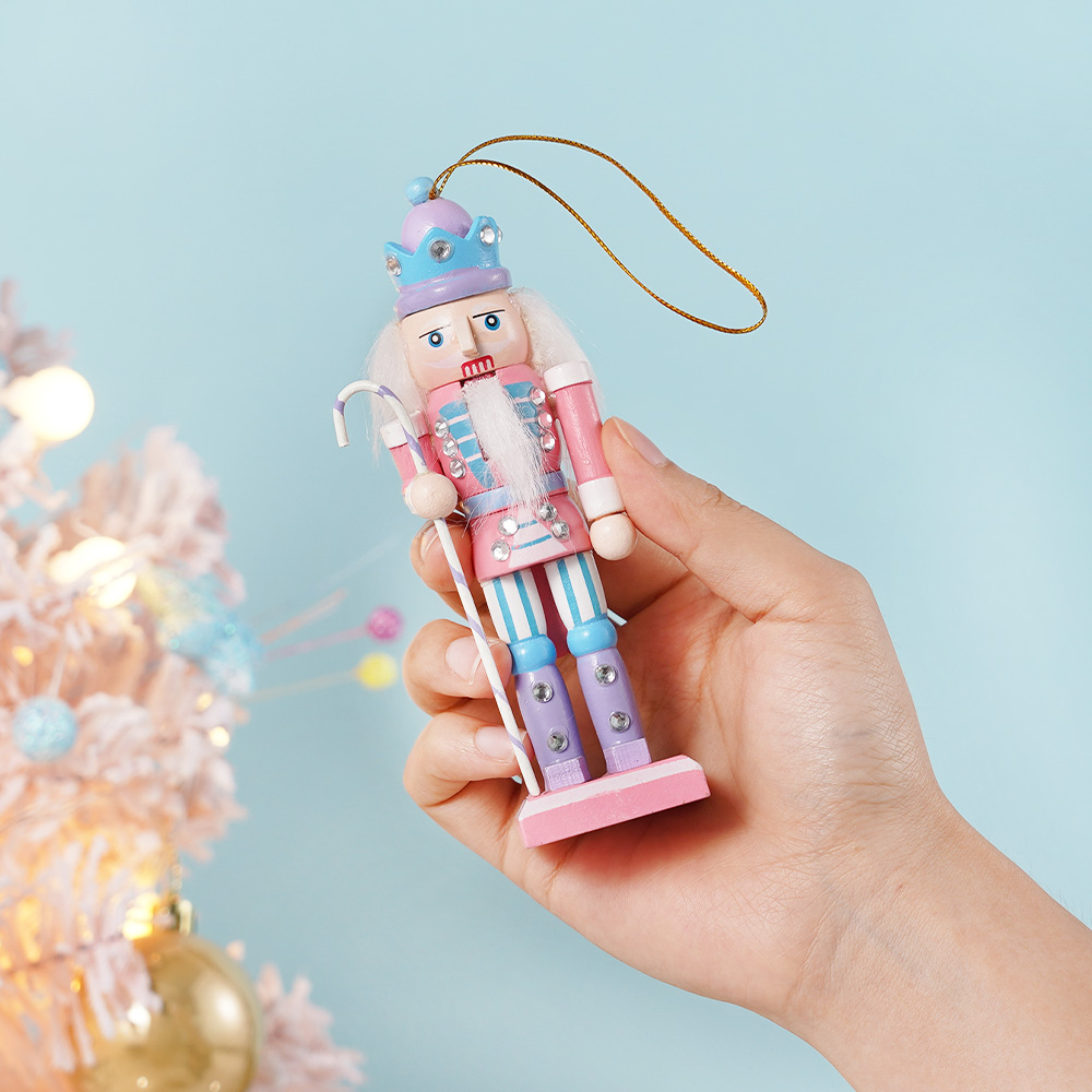 Tegooe 4PCS Wooden Nutcracker Figurines Set - Macaron Candy Christmas Tree Ornaments