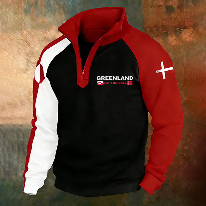 Men's Greenland Not For Sale Print Print Casual Zip-up Hooded Sweatshirt artswardrobe