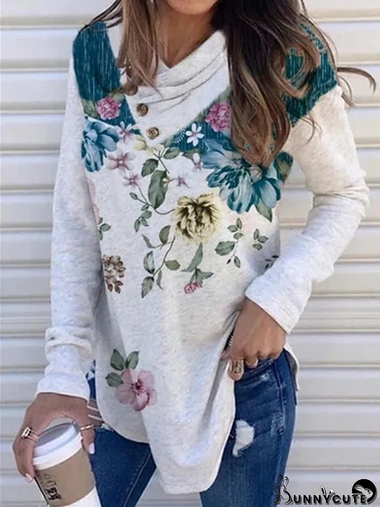 Women Long Sleeve Turtle Neck,Floral Printed Graphic Top