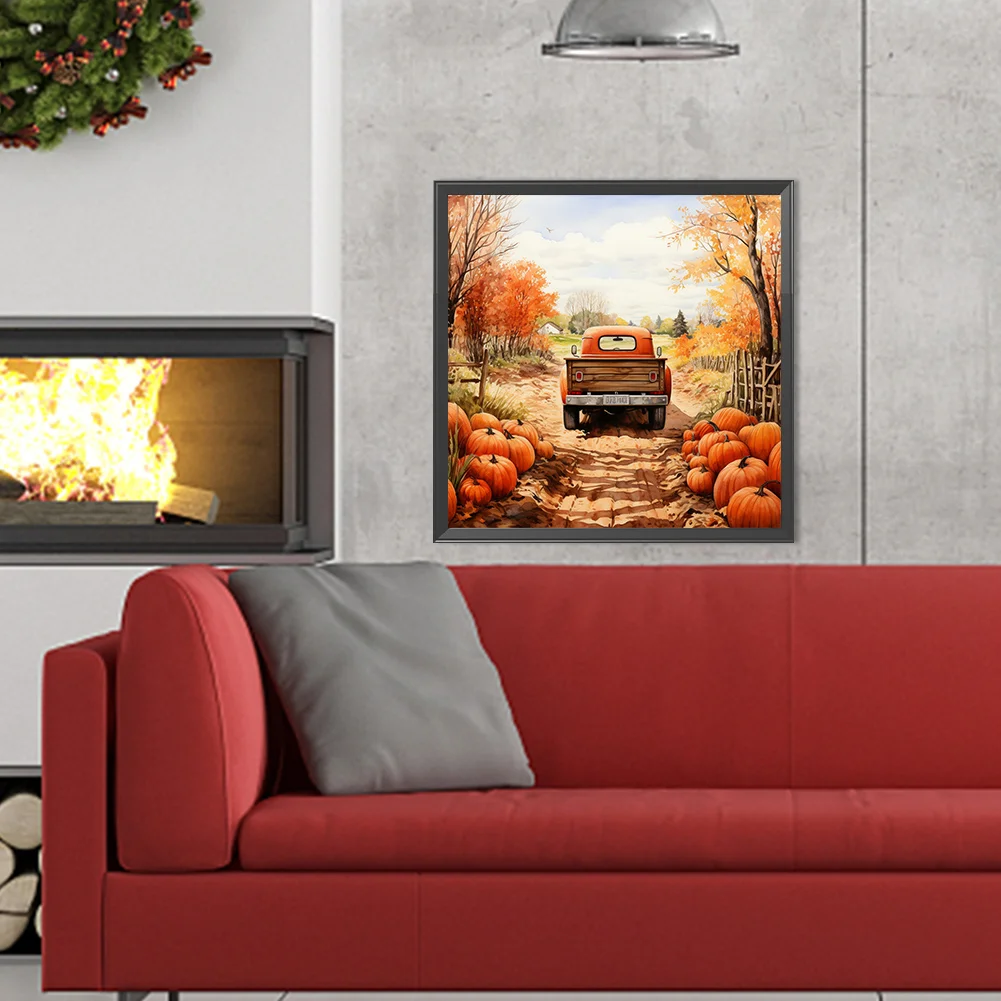 Diamond Painting - Full Round Drill - Autumn Pumpkin Classic Car(Canvas|40*40cm)