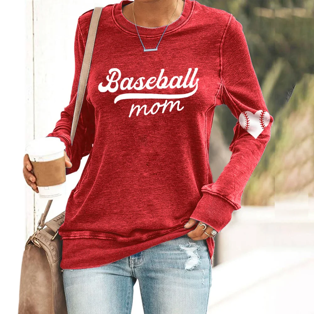 Baseball Mom Print Casual Sweatshirt