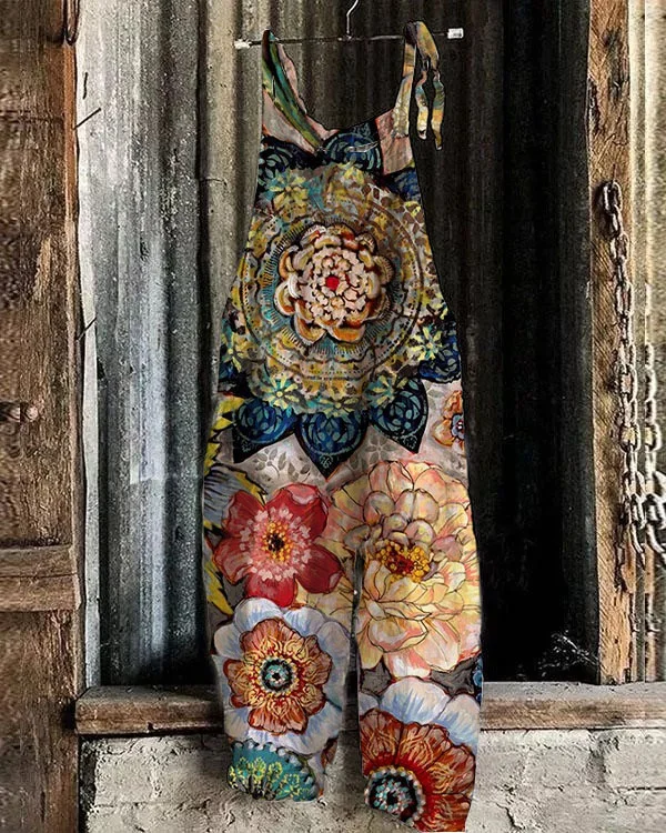 Women's Mandala Floral Print Loose Casual Jumpsuit