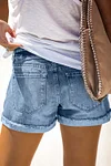 CHERRY BLOSSOM RIPPED PATCHWORK DENIM SHORTS
