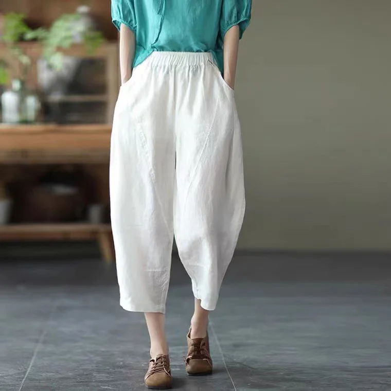 Women's - Casual Cropped Pants Cotton Trousers for Women