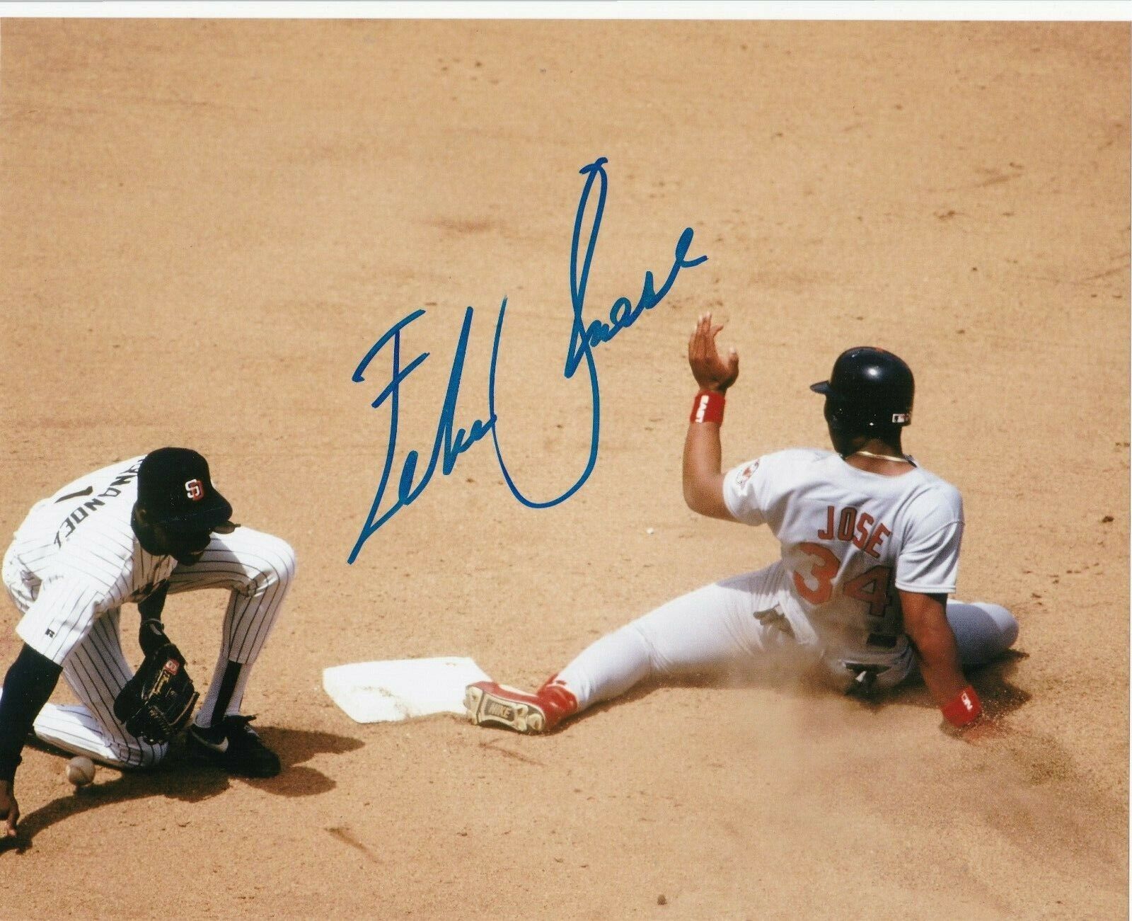 FELIX JOSE ST. LOUIS CARDINALS ACTION SIGNED 8x10