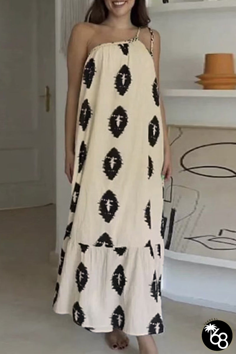 Sexy Casual Tie Dye Printing Oblique Collar Sleeveless Dress Dresses | 168DEAL