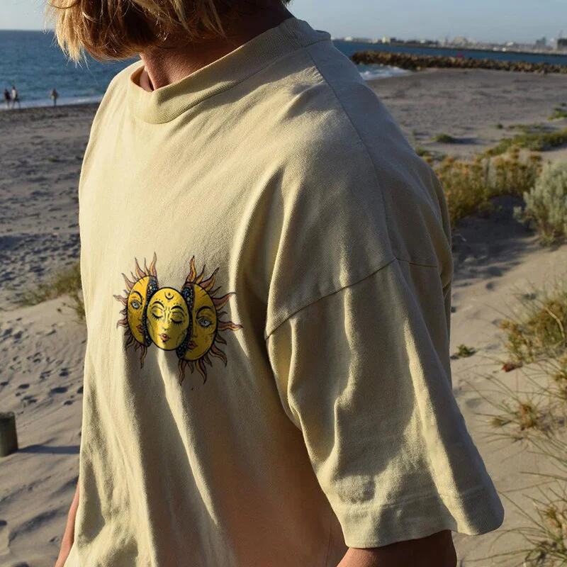 Men Fashion Abstract Hippie Sun Print T-shirt