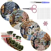 4pcs Town-DIY Embroidery Kit with Pattern Cotton Threads Needles Hoop Scissor 25*25cm tapestrymarket