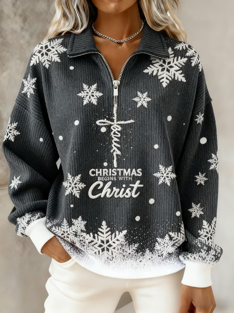 Women's Casual Faith Print Knit Sweatshirt wearshes