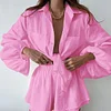 2022 New Puff Long Sleeve Shirt With Mini Shorts Cotton Matreial Two Pieces Sets Ladies Outfits Blouses Fashion Clothes