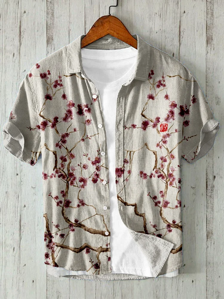 Japanese Cherry Blossom Art Linen Blend Comfy Shirt