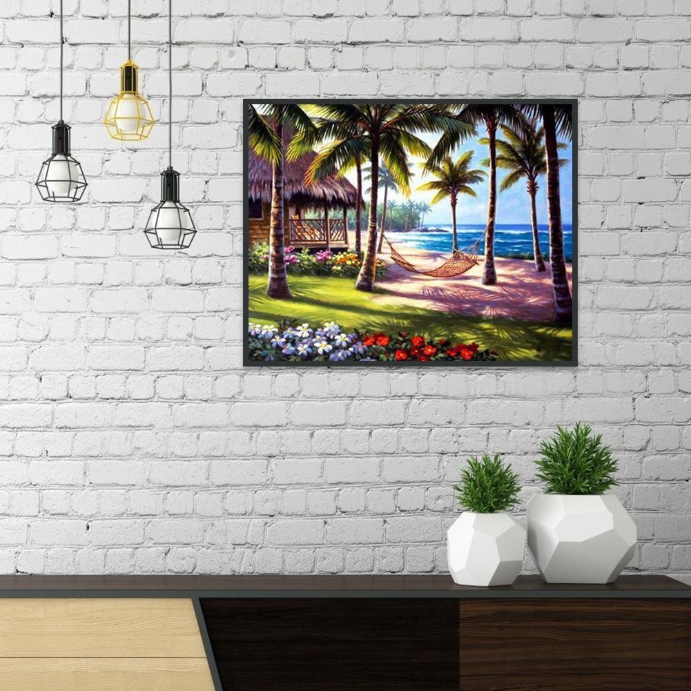 Seaside Palm Tree - Full Round Diamond Painting