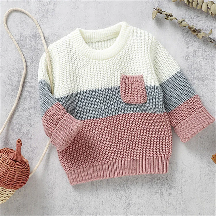 Baby Knitted Pocket Color Block Casual Sweater