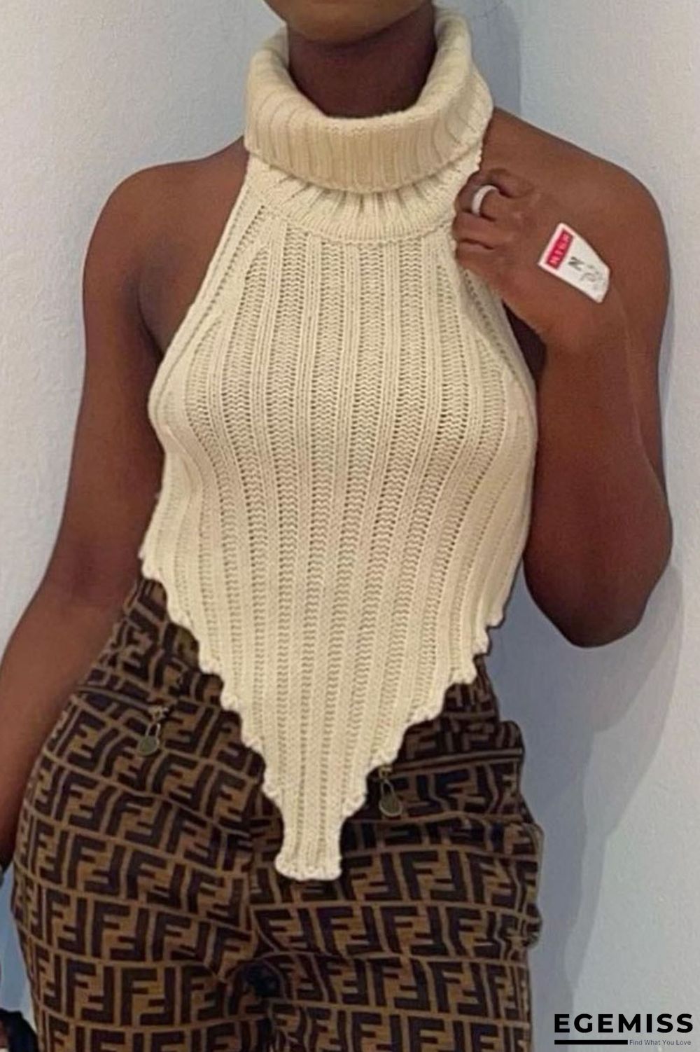 Apricot Sexy Solid Patchwork Backless Asymmetrical Turtleneck Tops | EGEMISS