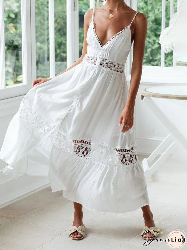 Lace Stitching Hollow Slit Sling Dress