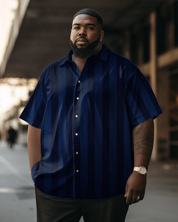 Men's Classic Striped Large Size Short Sleeve Shirt