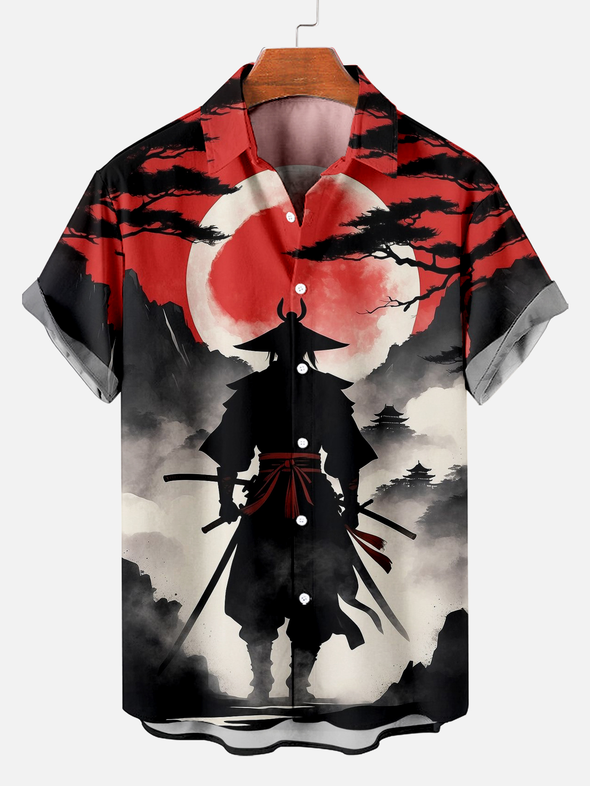 Men's Retro Masked Samurai Short Sleeve Shirt PLUSCLOTHESMAN