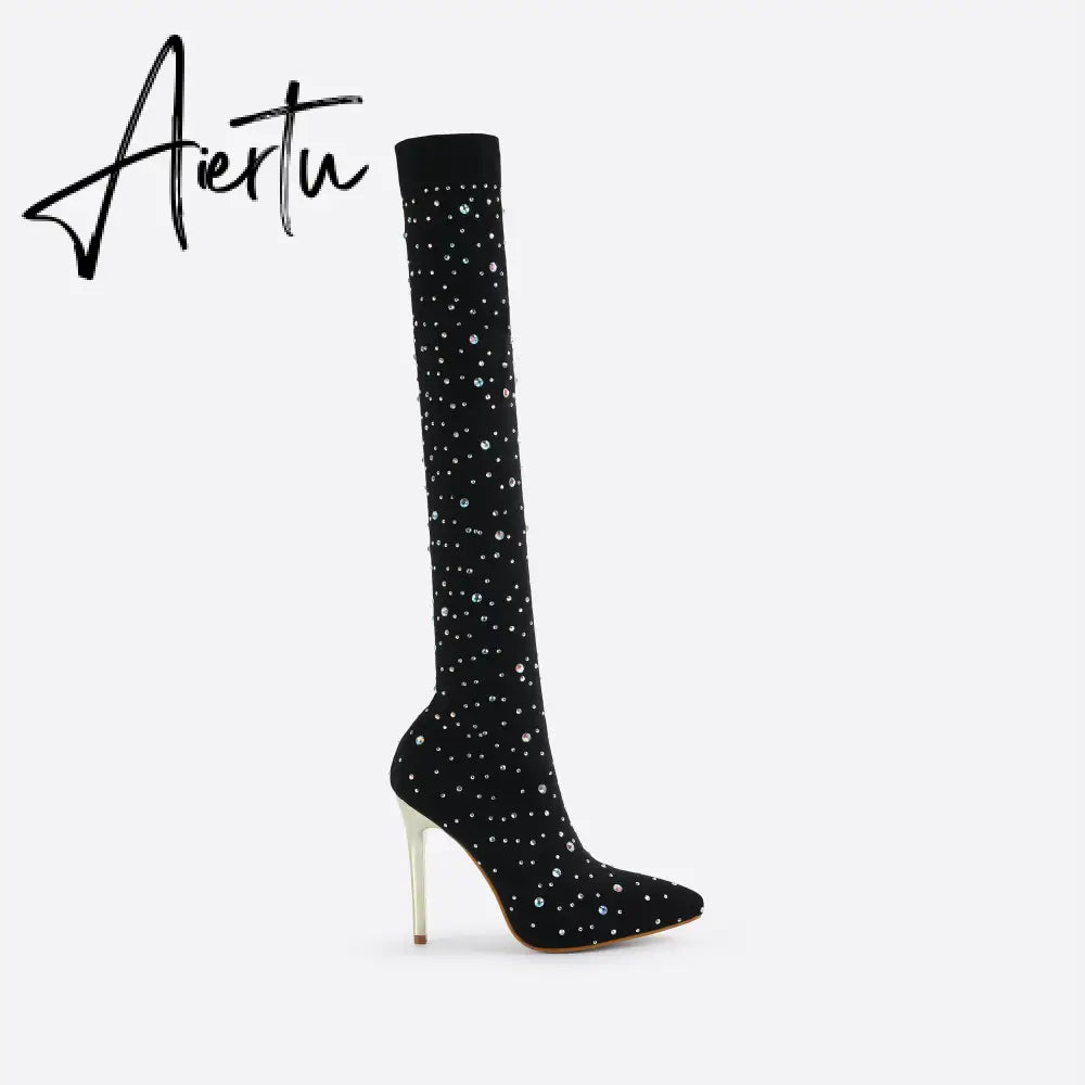 FIT Women Rhinestone Over-The-Knee Sock Boots mysite