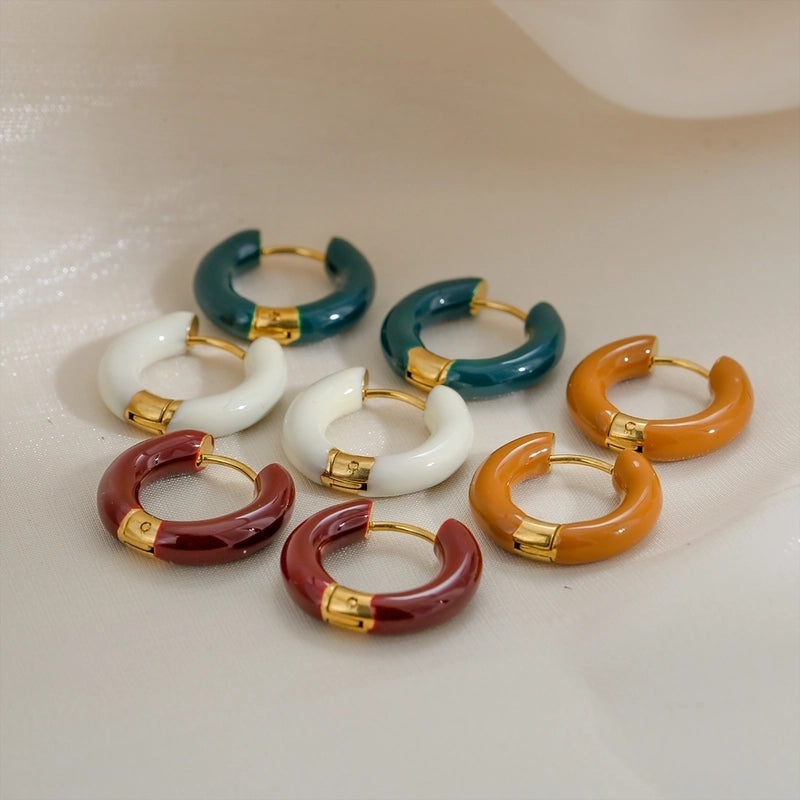 1 Pair Sweet Round Enamel 304 Stainless Steel Earrings