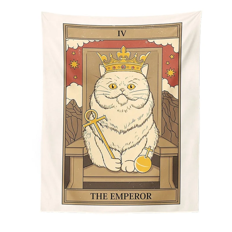 Cat Divination Witchcraft Tarot Card Tapestry Wall Hanging Tapestries Baphomet Occult Home Wall Moon phase Mat Decor Cat Coven