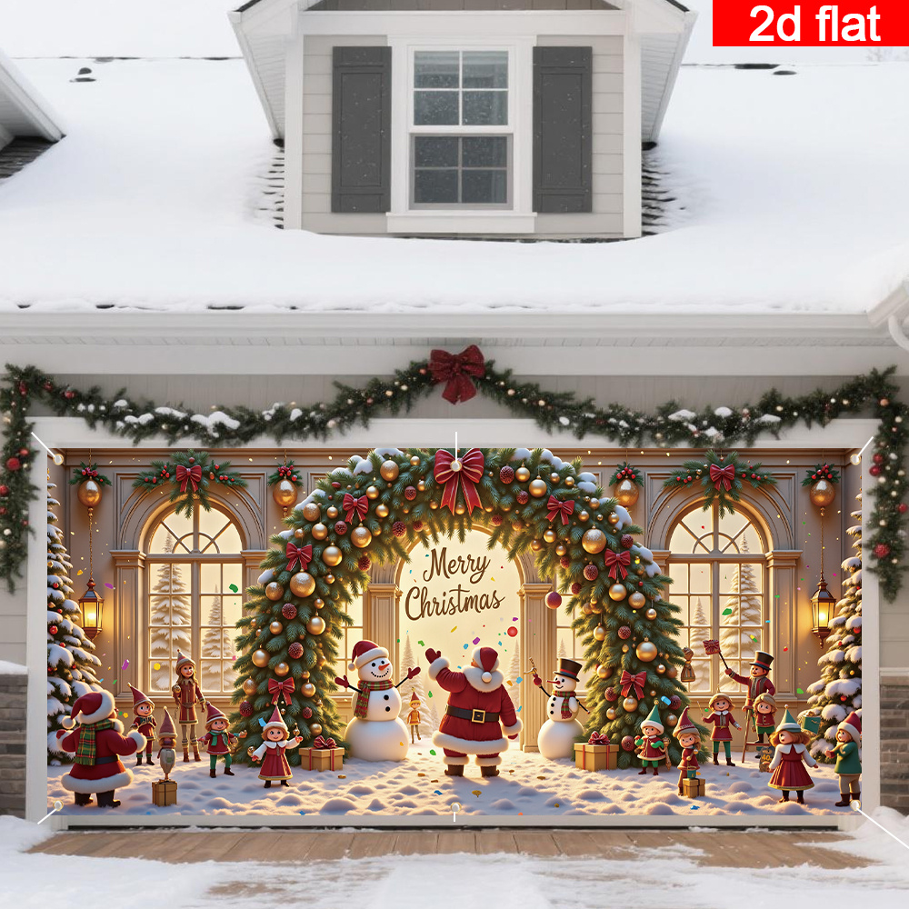 Tegooe Christmas Arch Garage Door Banner Decoration with Santa